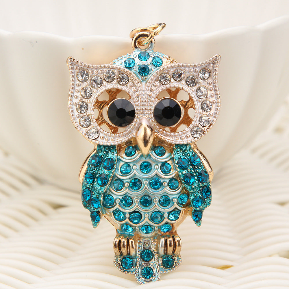 Key Chain For Women , Cute Owl Keychain Sparkling Rhinestones Pendant Metal Key Stylish Jewelry Accessory Gift