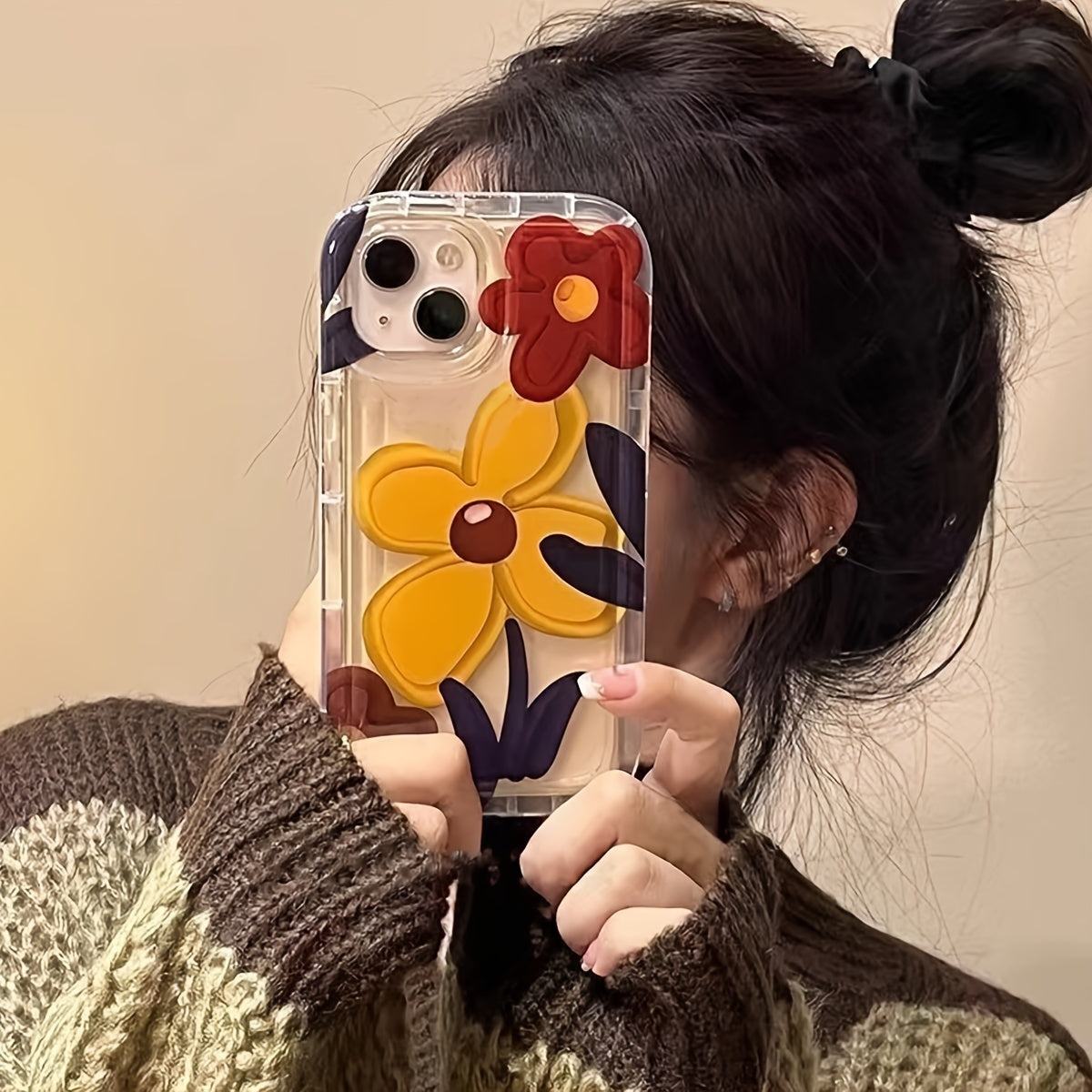 Transparent Phone Case With Flower Pattern