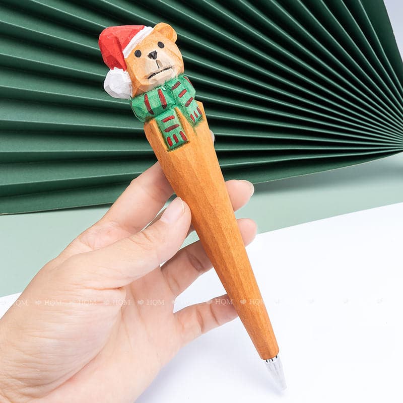 christmas gift series carved solid wood drill pen santa snowman ktclubs.com