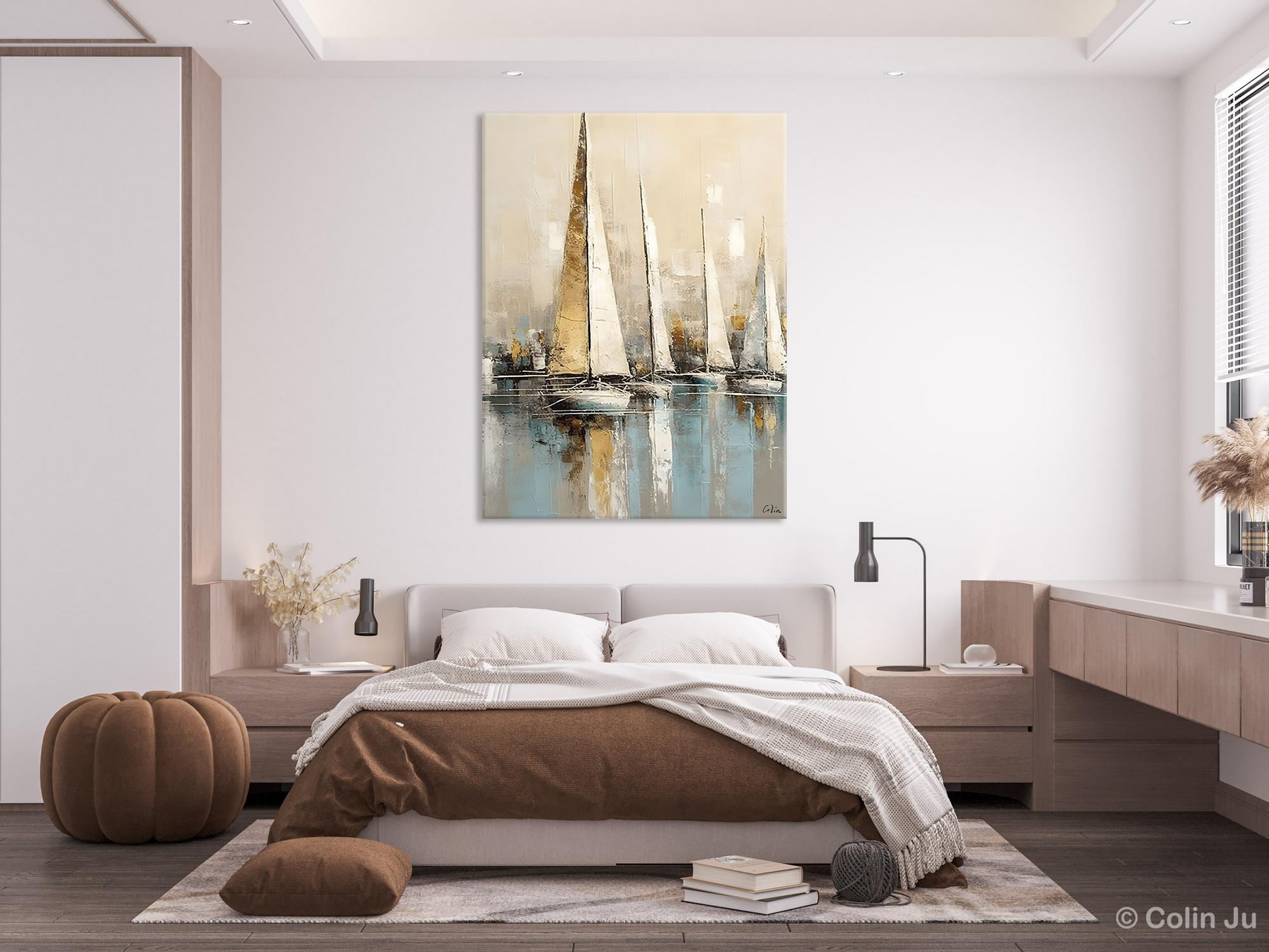 Modern Abstract Wall Art Paintings, Large Original Canvas Art for Bedroom, Large Painting Ideas for Living Room, Sail Boat Canvas Painting