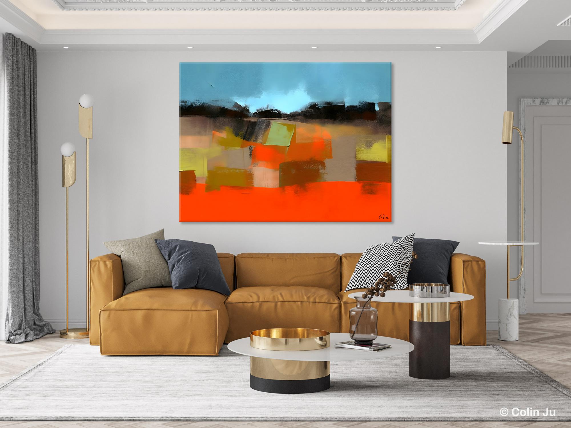 Modern Landscape Paintings Behind Sofa, Abstract Landscape Paintings for Living Room, Palette Knife Canvas Art, Original Landscape Art