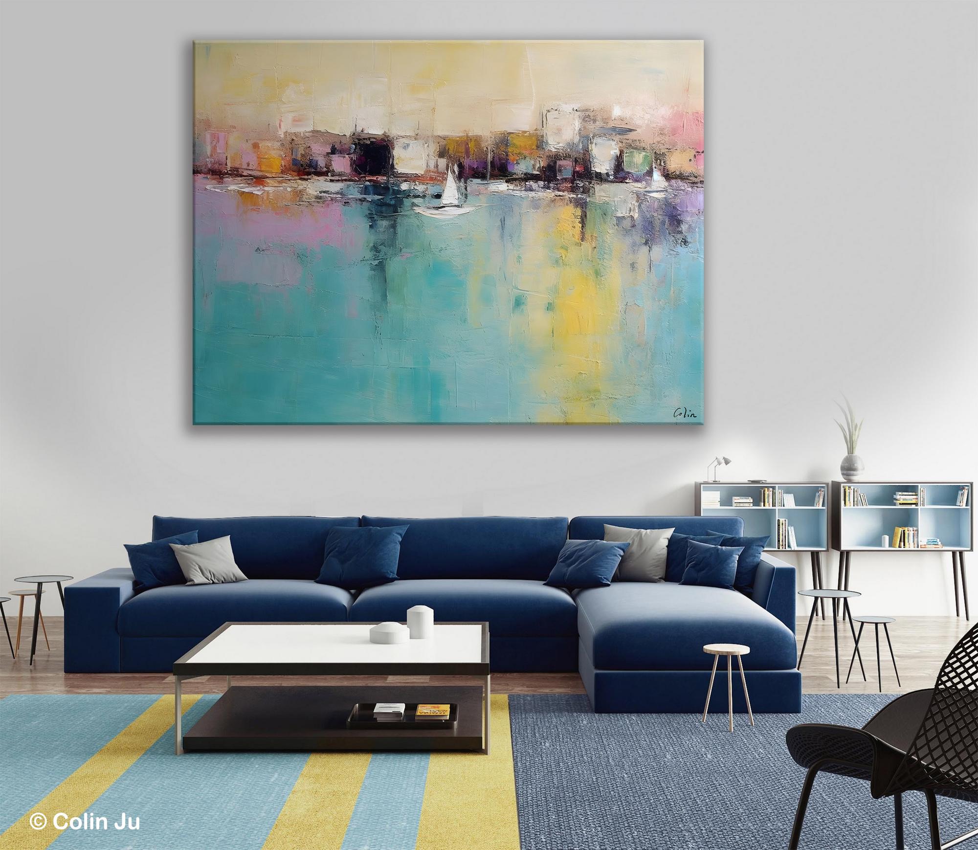 Contemporary Abstract Art for Dining Room, Sail Boat Abstract Paintings, Living Room Canvas Art Ideas, Large Landscape Painting, Simple Modern Art