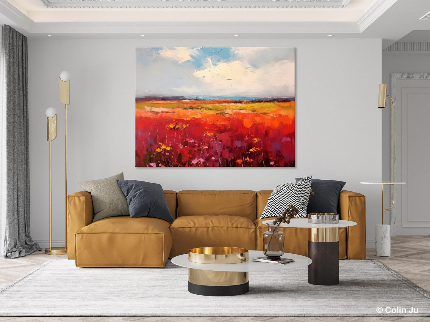 Extra Large Wall Art Painting, Landscape Canvas Painting for Living Room, Flower Field Acrylic Paintings, Original Landscape Acrylic Artwork