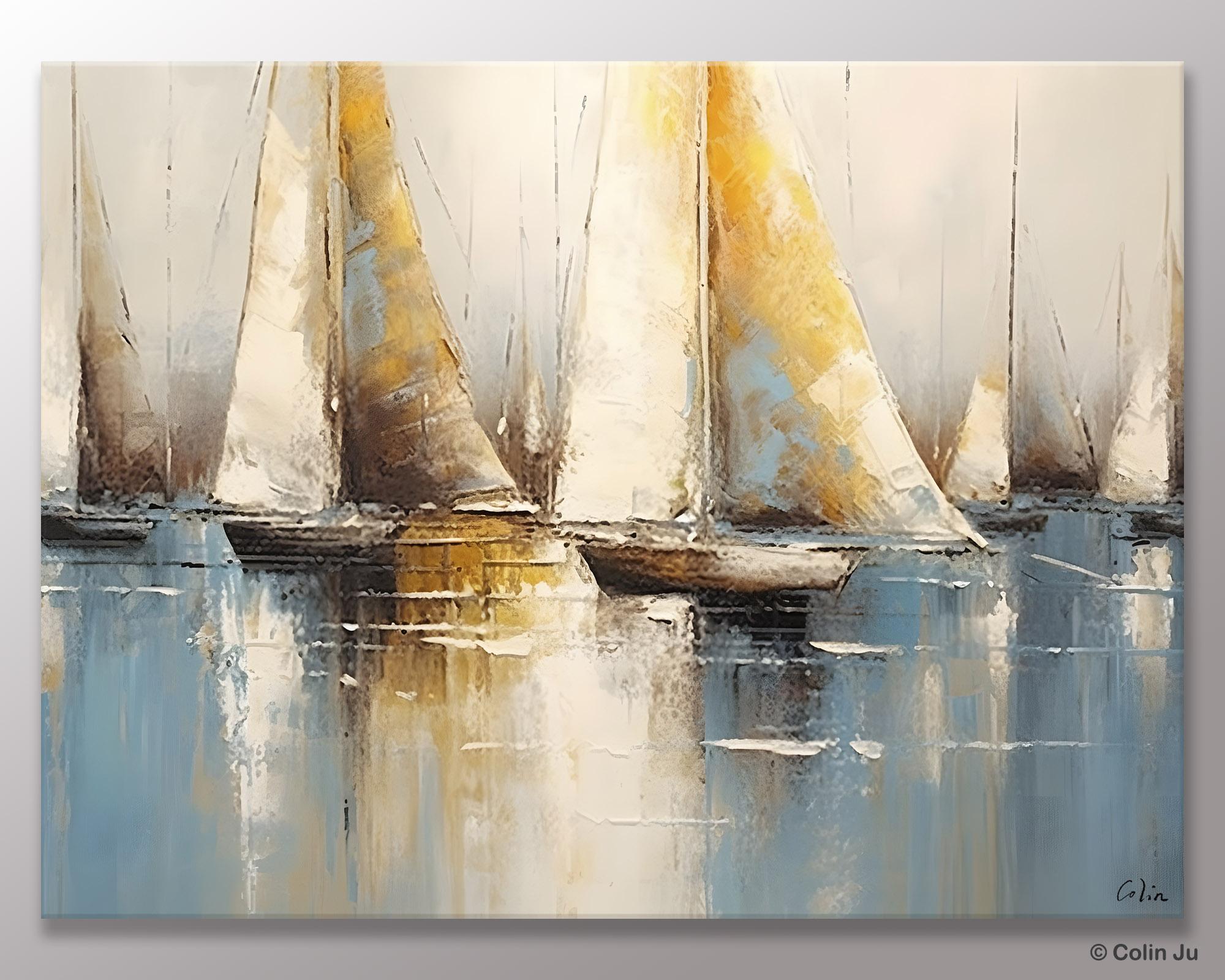 Large Paintings for Dining Room, Sail Boat Canvas Painting, Living Room Canvas Painting, Original Canvas Wall Art Paintings