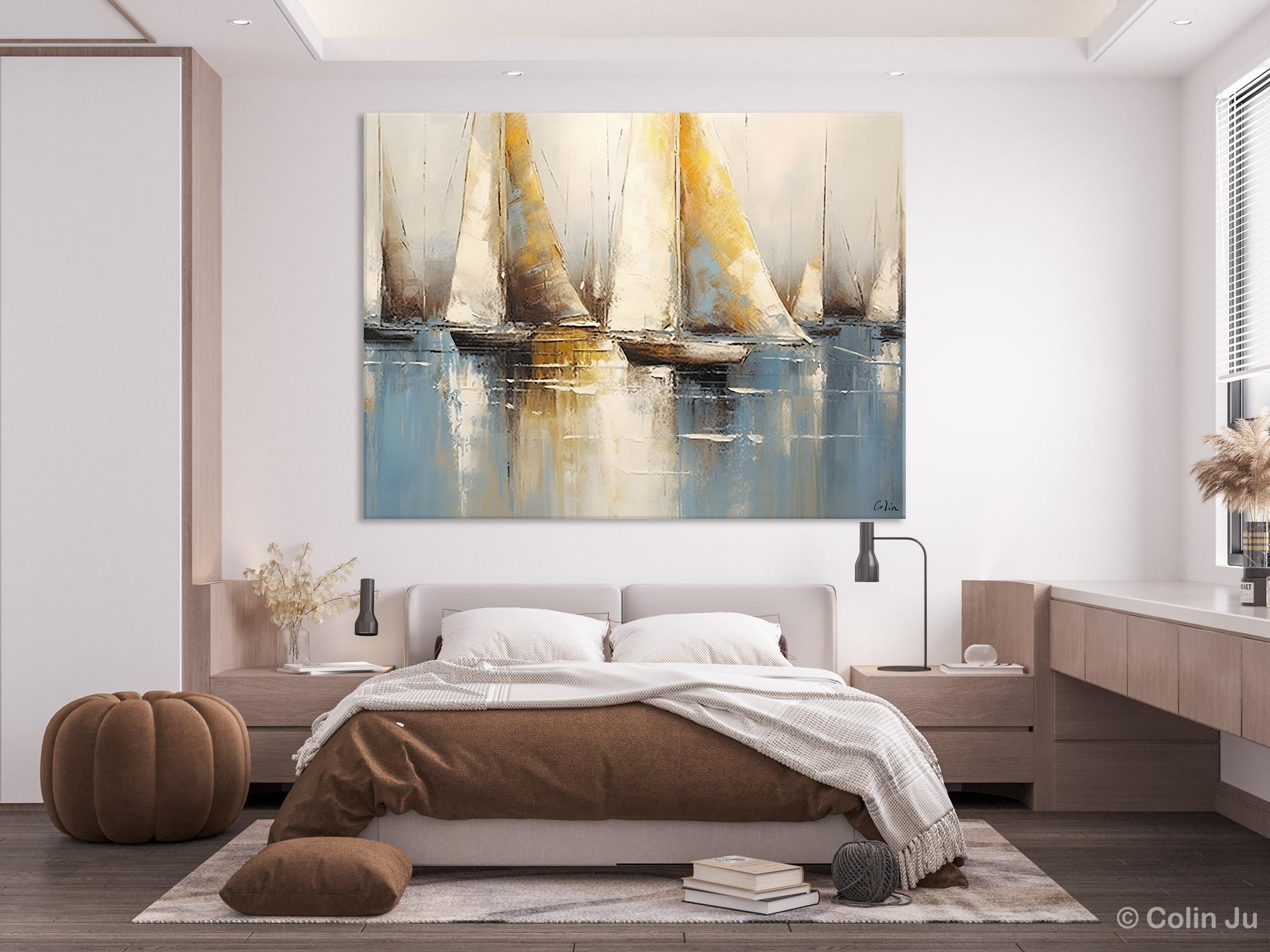 Large Paintings for Dining Room, Sail Boat Canvas Painting, Living Room Canvas Painting, Original Canvas Wall Art Paintings