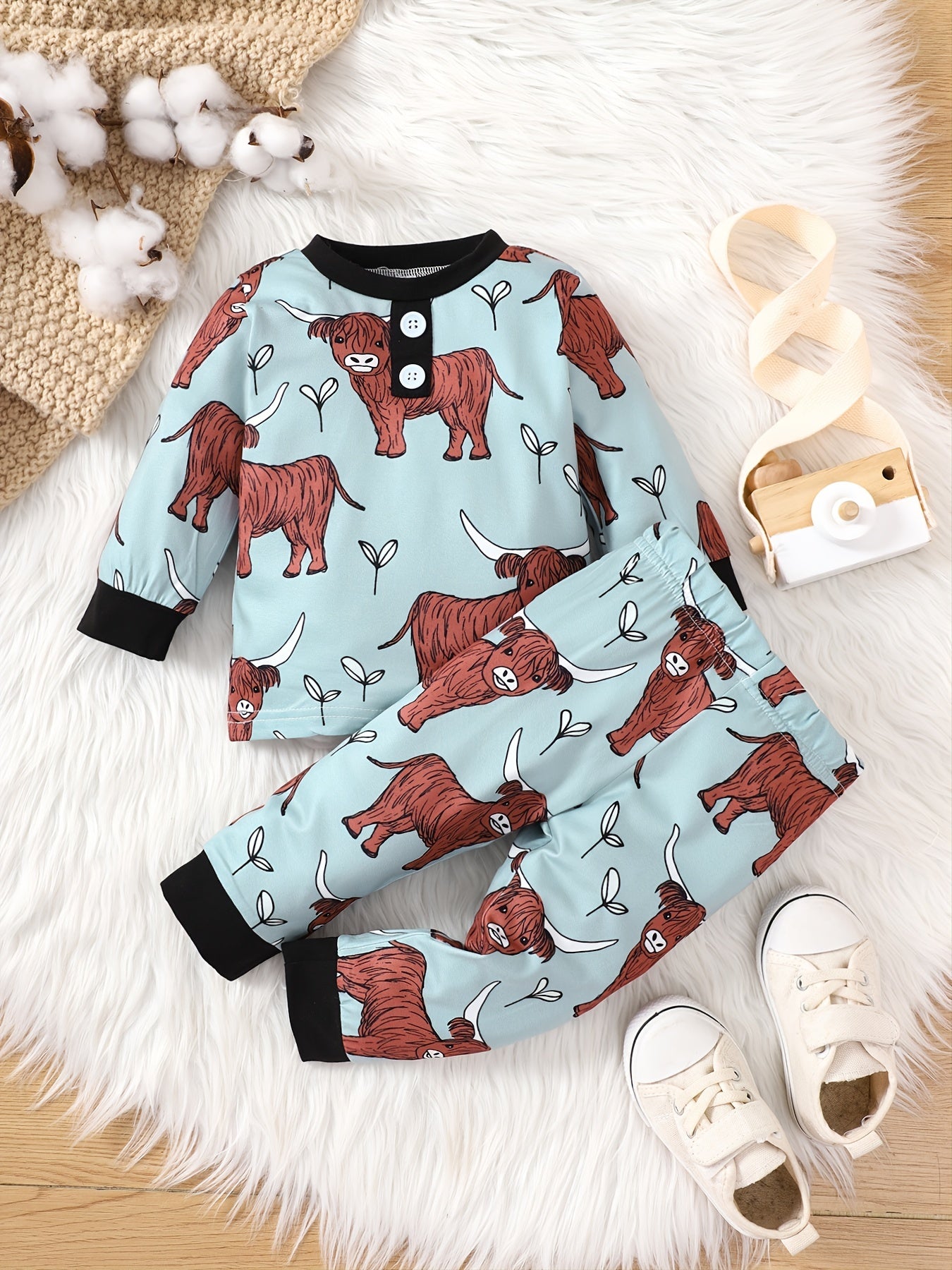 Baby Girls Cotton Long Sleeve Top + Matching Pants With Cute Cow Print Baby Clothes