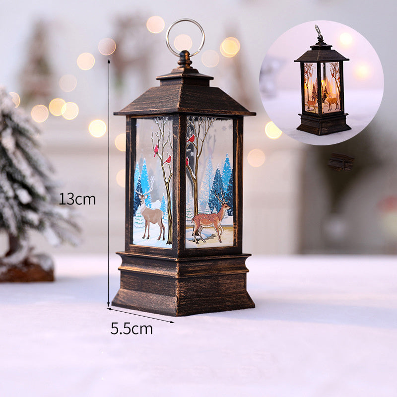 1pc Christmas Lantern Decoration, Vintage Style Hanging Electric Candle Oil Lamp, Christmas Ornaments For Tables & Desks, Holiday Home Decor