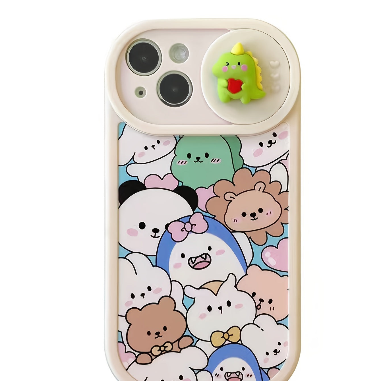 1pc Phone Case With Bear Dinosaur Pattern, Cartoon Phone Case