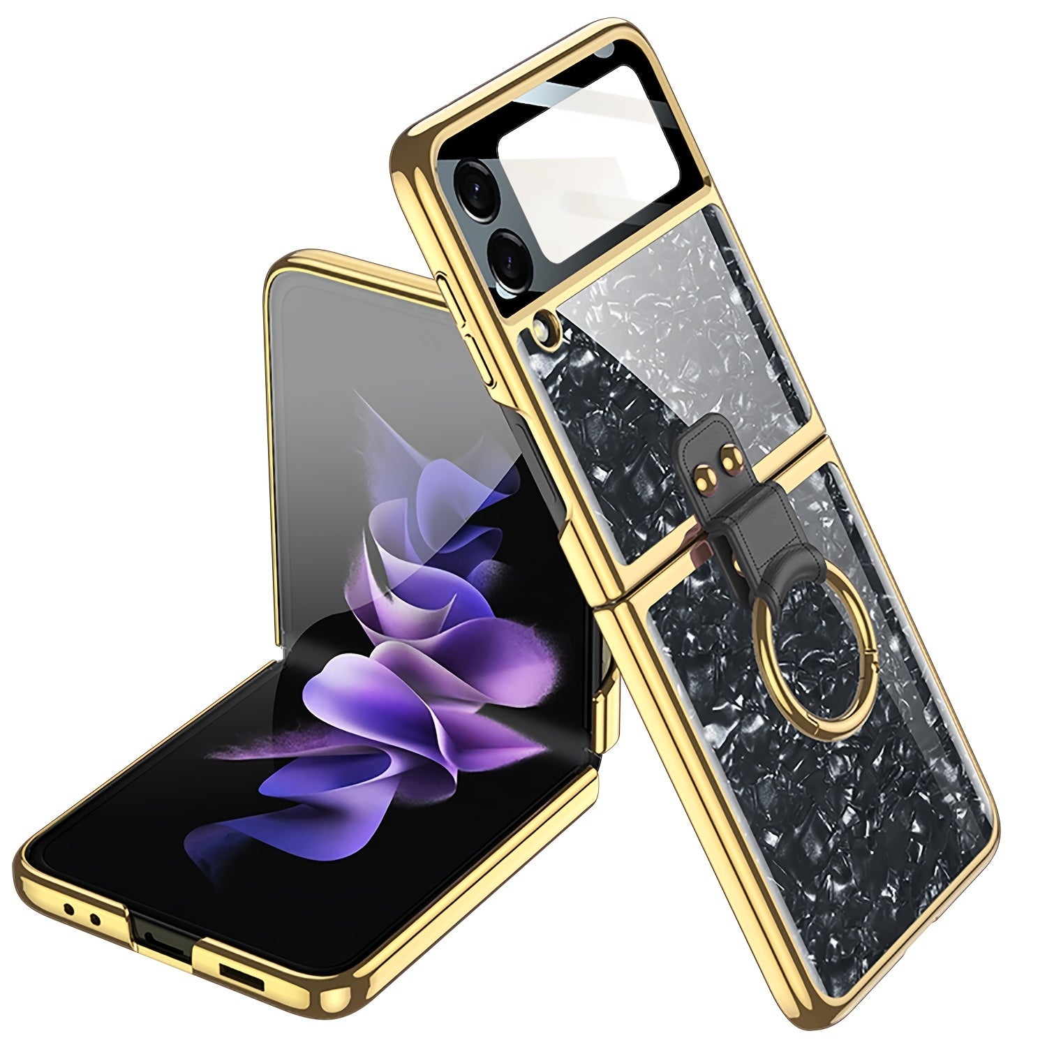 Electroplated Pearl Shell Phone Case With Ring