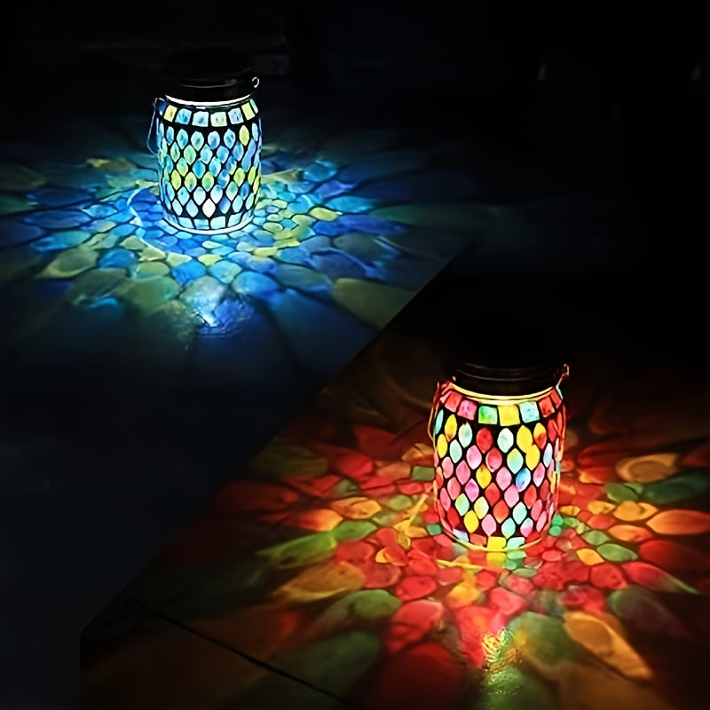 FineUsea 1pc Mosaic Solar Waterproof Outdoor Hanging Lanterns,Table Lamp (Red/Blue)