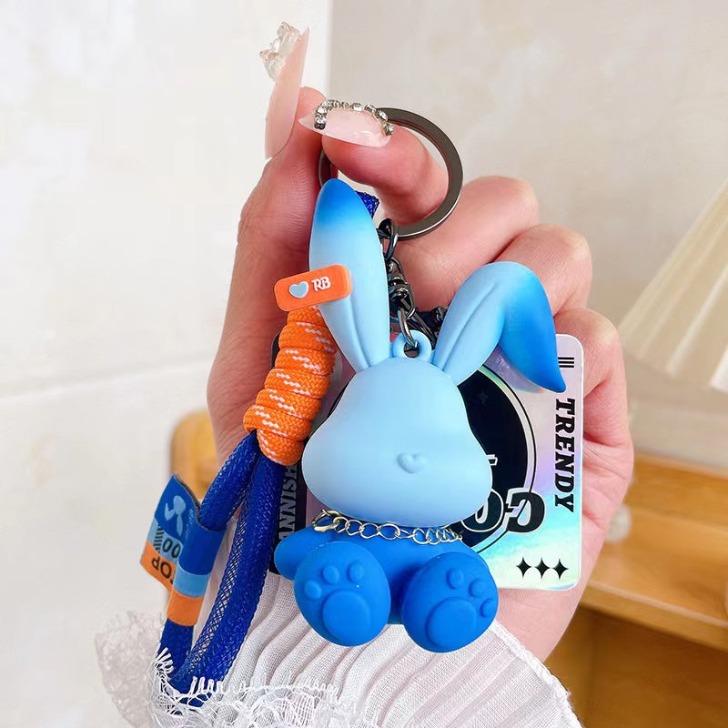 Lovely Cartoon Gradient Rabbit Puppet Car Keychain