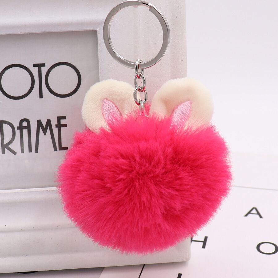 Cute Bunny Ears Hairball Bag Pendant Car Keychain