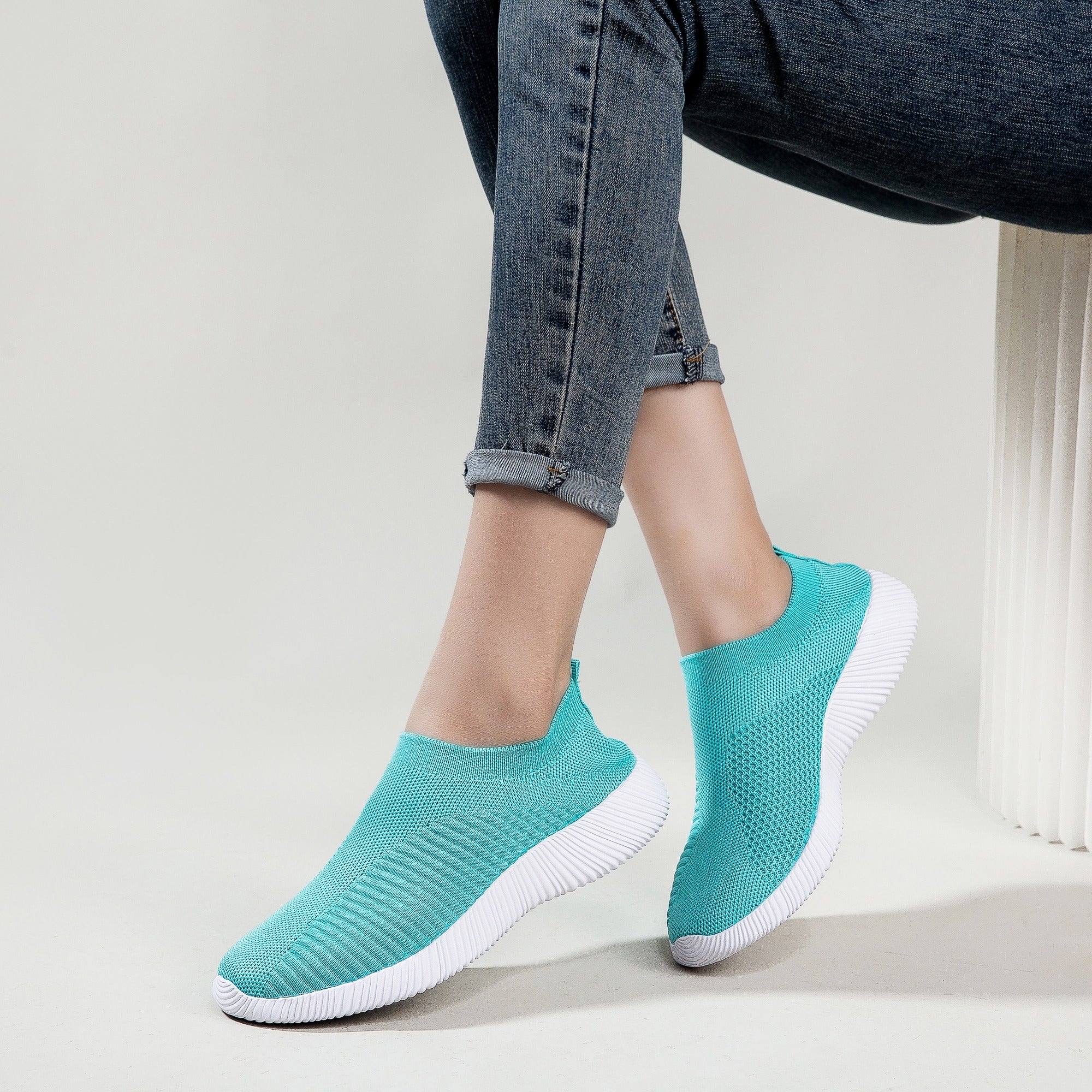 Women's Solid Color Casual Shoes, Lightweight Breathable Slip On Socks Shoes, Low Top Sneakers