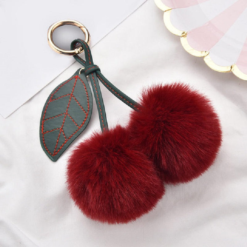 1pc Cute Fluffy Artificial Rabbit Fur Ball Pompom Leaf Keychain