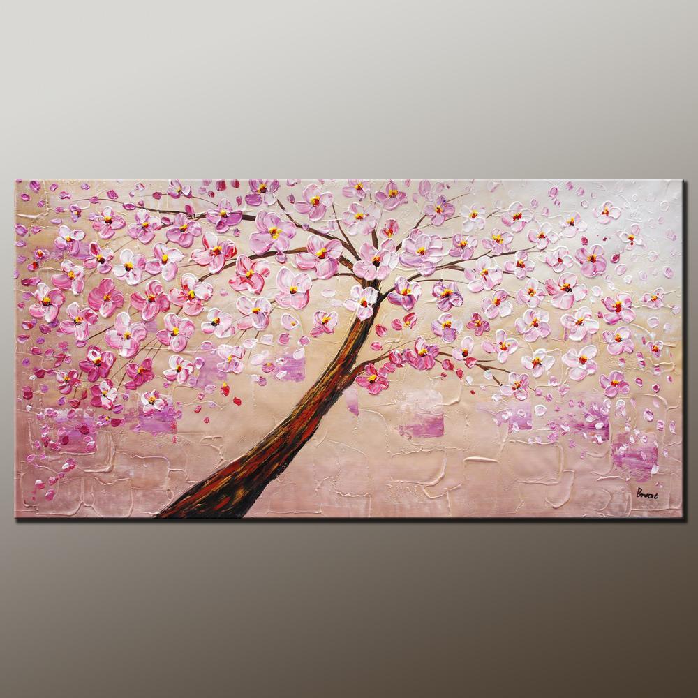 Contemporary Art, Modern Art, Tree Painting, Oil Painting, Flower Painting, Bedroom Wall Art, Heavy Texture Painting, Bedroom Wall Art, Canvas Art