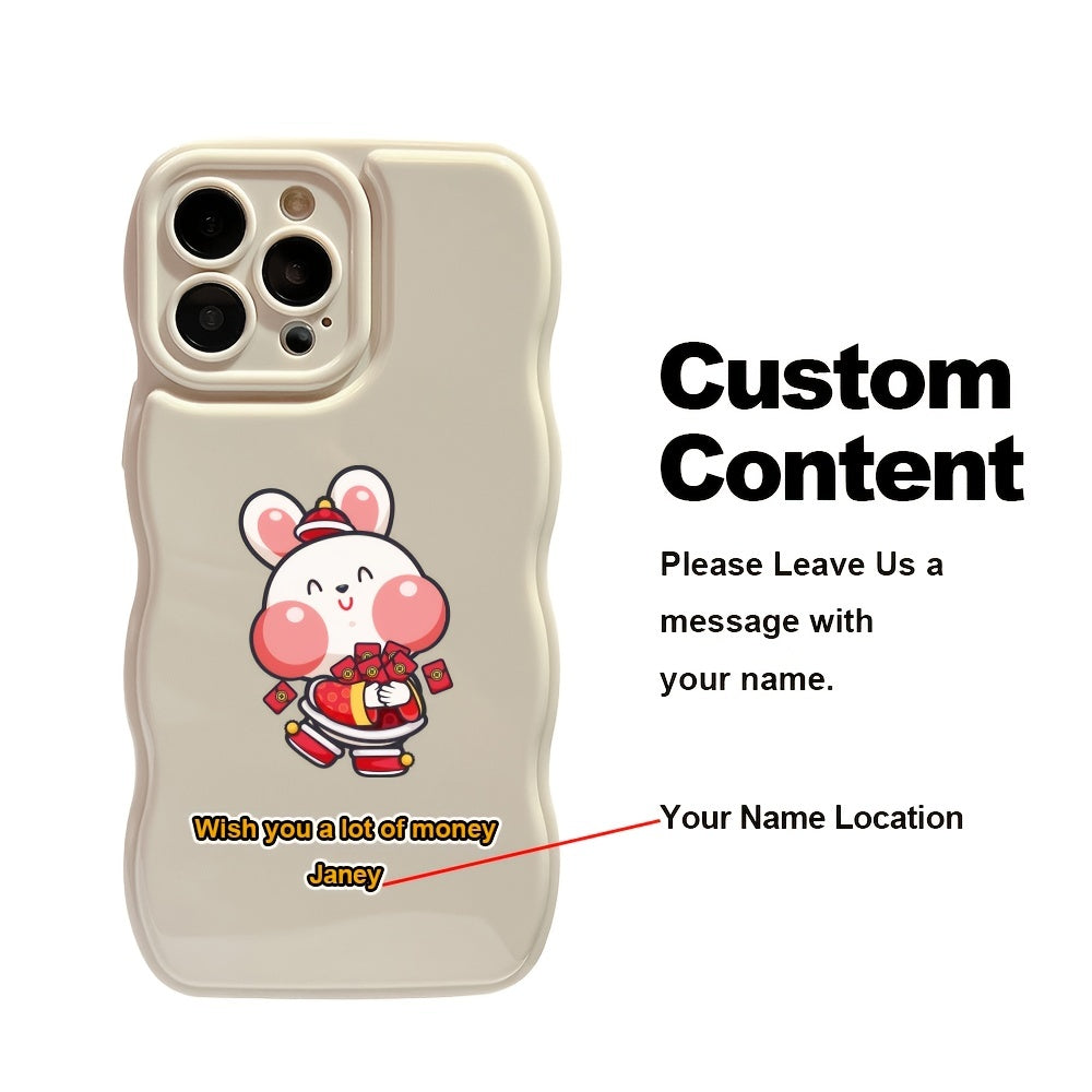 Happy New Year Chinese New Year Phone Case, DIY Customize Your Name Phone Case,  A Wavy Phone Case In White ,Anti-Fall Sleeve Phone Case