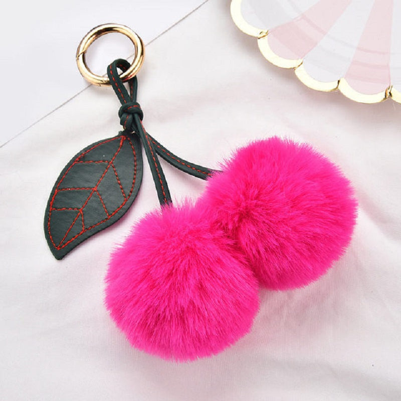 1pc Cute Fluffy Artificial Rabbit Fur Ball Pompom Leaf Keychain