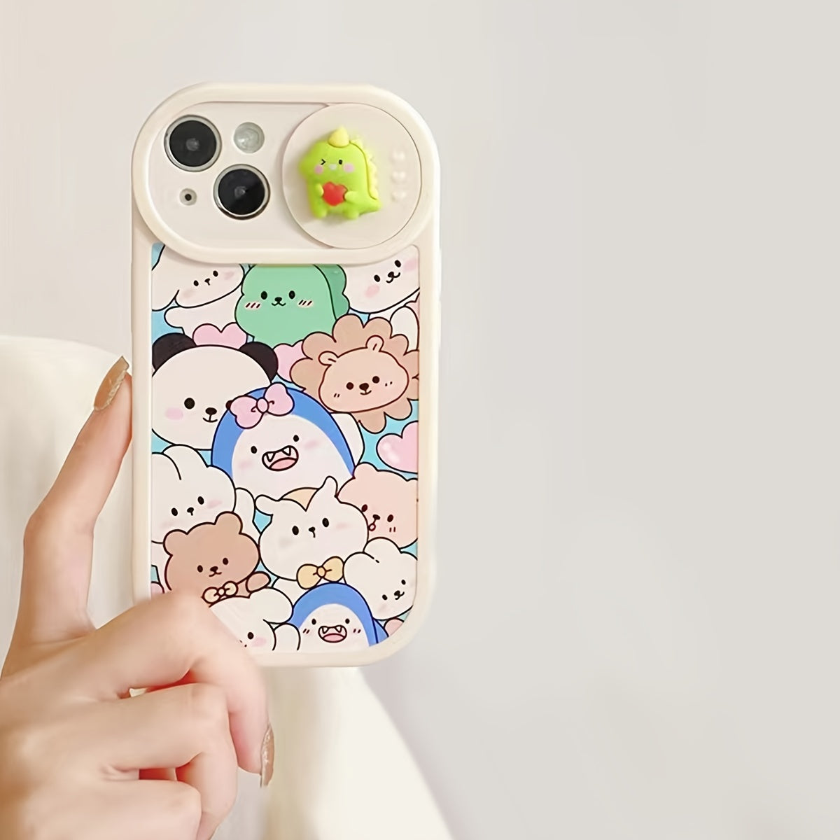 1pc Phone Case With Bear Dinosaur Pattern, Cartoon Phone Case