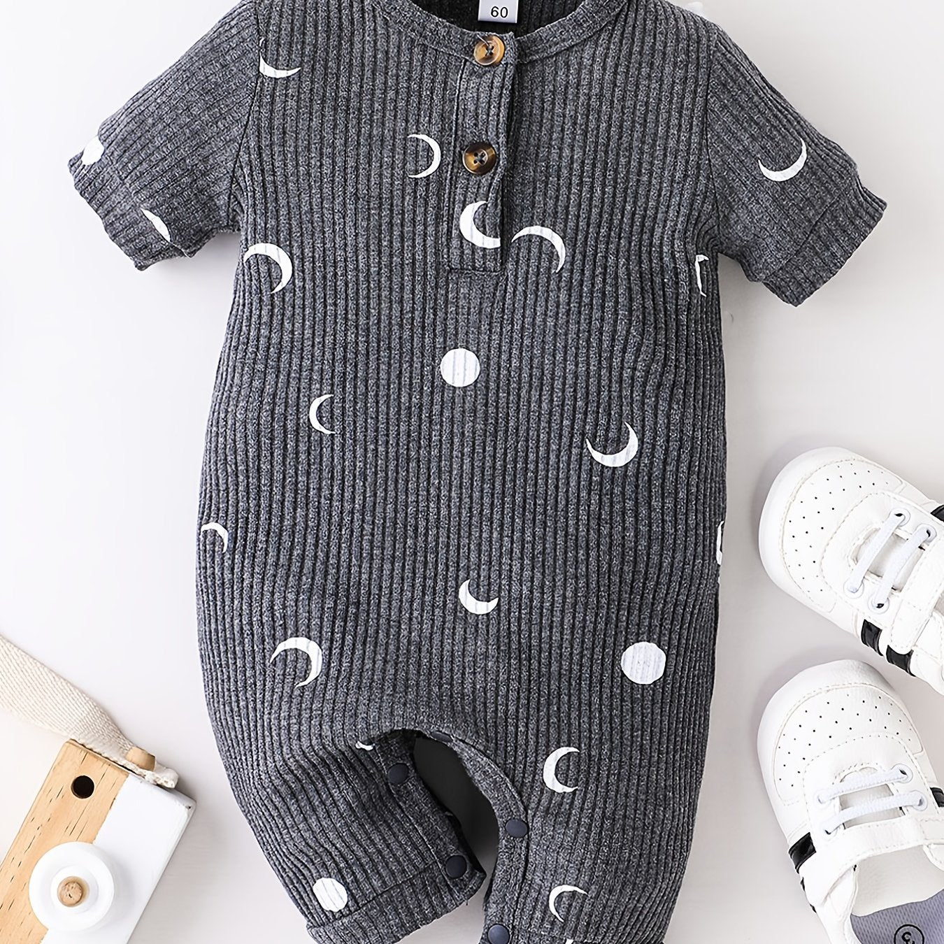 Unisex Baby Short Sleeve Ribbed Romper, Moon Print Bodysuit Onesie, Baby Clothes Baby Layette Sets