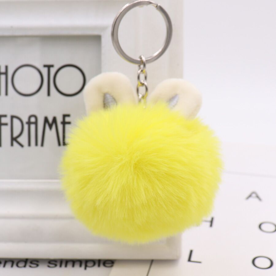 Cute Bunny Ears Hairball Bag Pendant Car Keychain