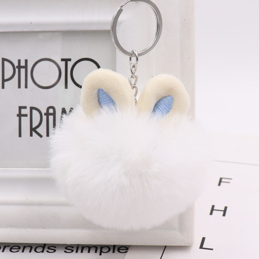 Cute Bunny Ears Hairball Bag Pendant Car Keychain