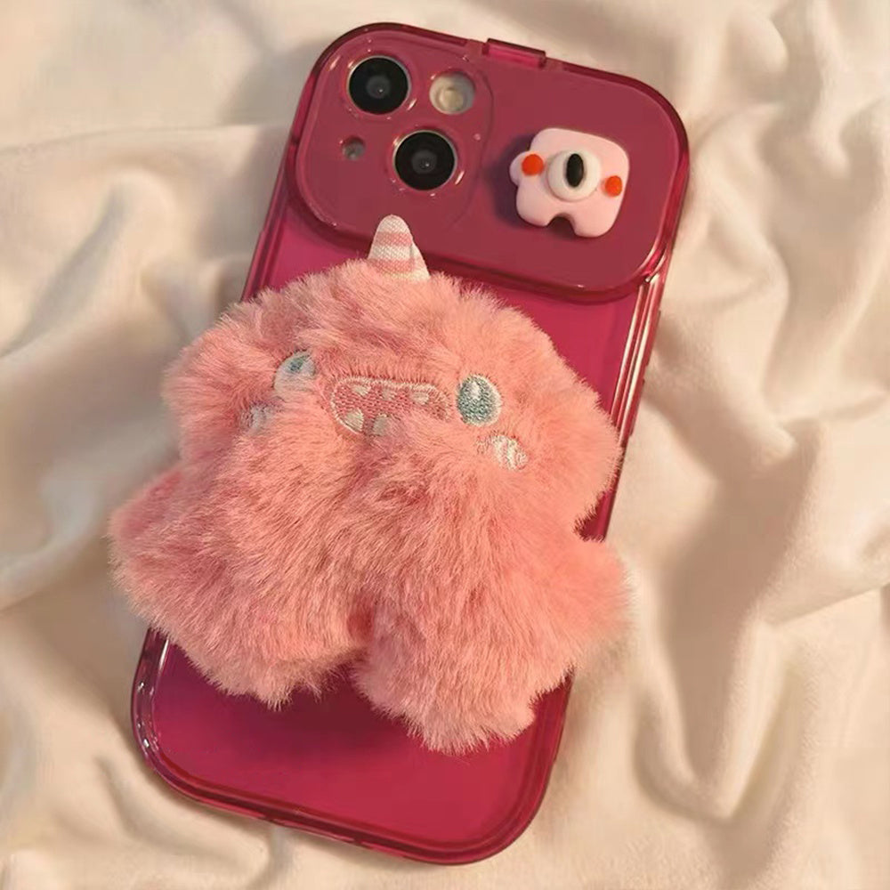 Cute Fluffy Little Blue Fur Ball Monster With A Mirror Mobile Phone Case