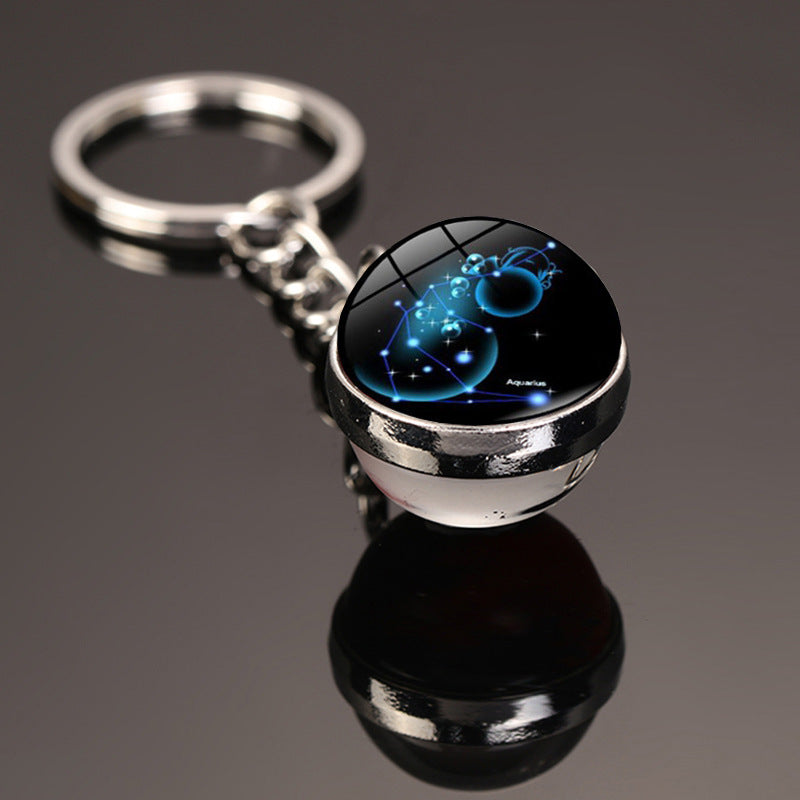 Keychain-12 constellation style glass ball