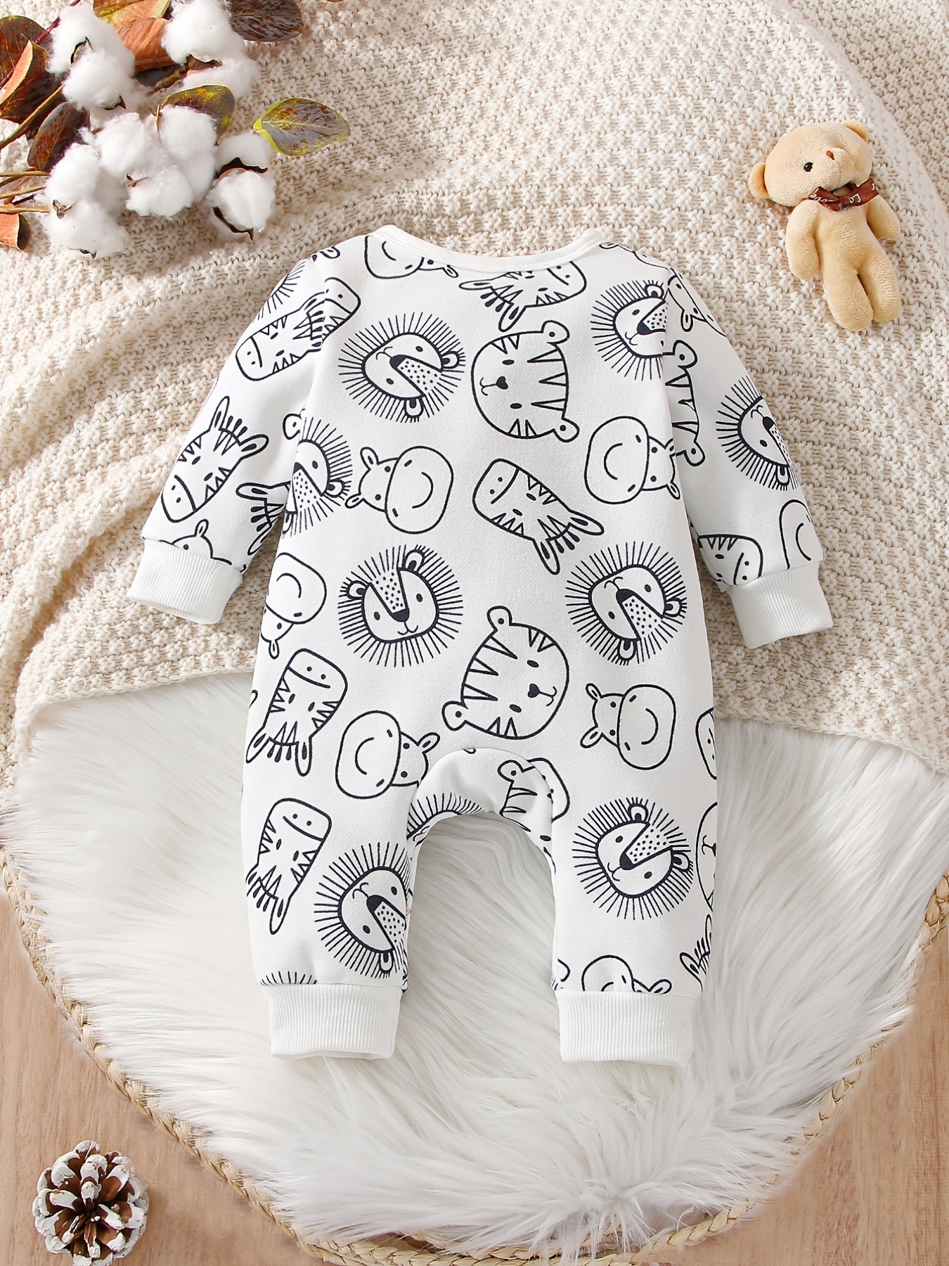 Baby Boys Full Print Crew Neck Rompers