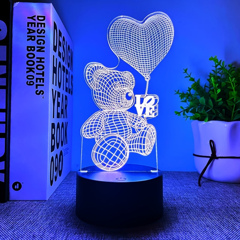 1pc 3D Night Light With Black Base, 5.35"x3.68", Lovely Bear USB Atmosphere Desk Lamp, Decor For Kids Room And Bedroom