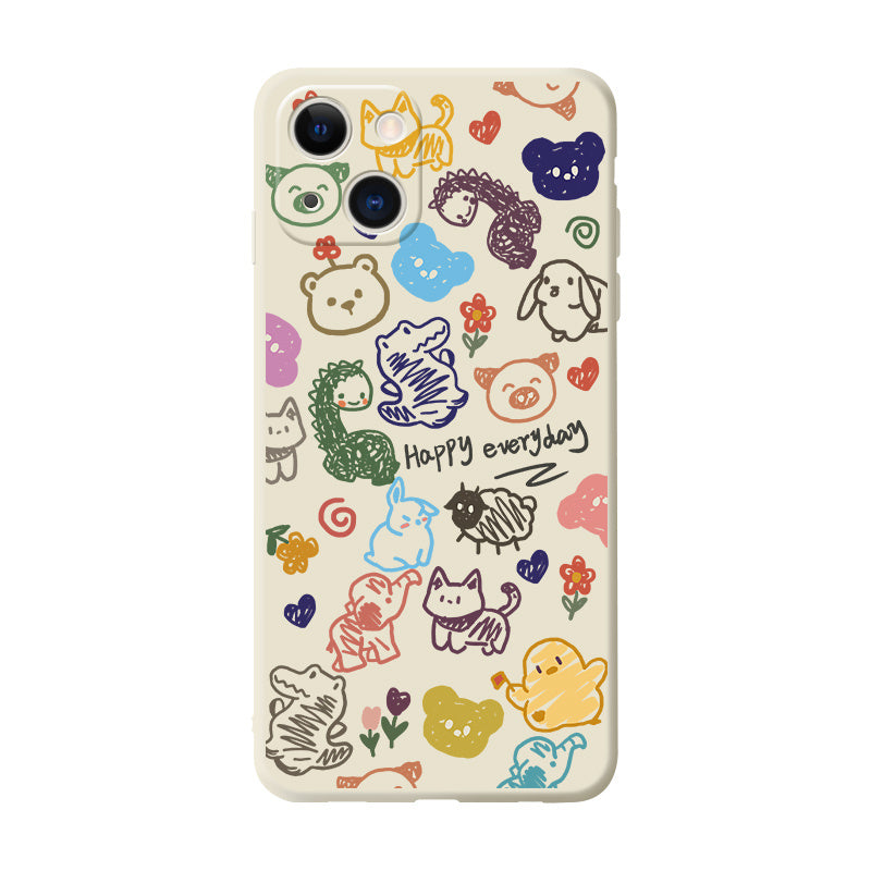 Cute Graffiti Cartoon Phone Case, Matte Silicone Drop Resistant For IPhone