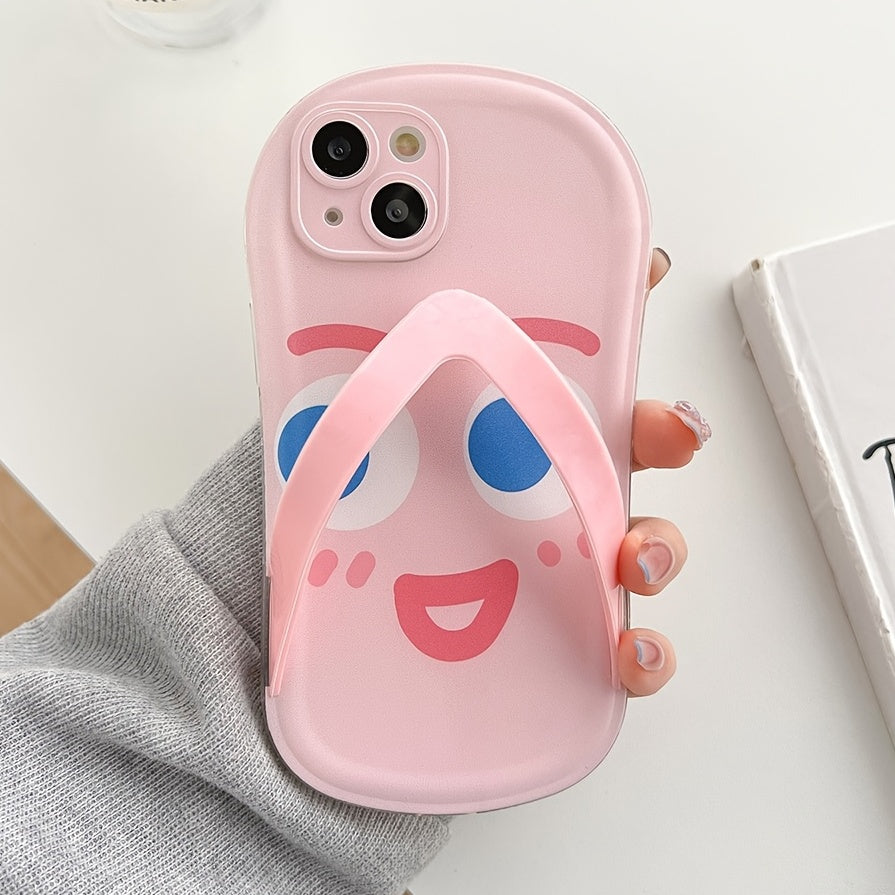 Slipper Shaped Pink Happy  Face Emoticon Pattern Mobile Phone Case