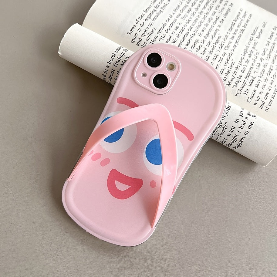 Slipper Shaped Pink Happy  Face Emoticon Pattern Mobile Phone Case