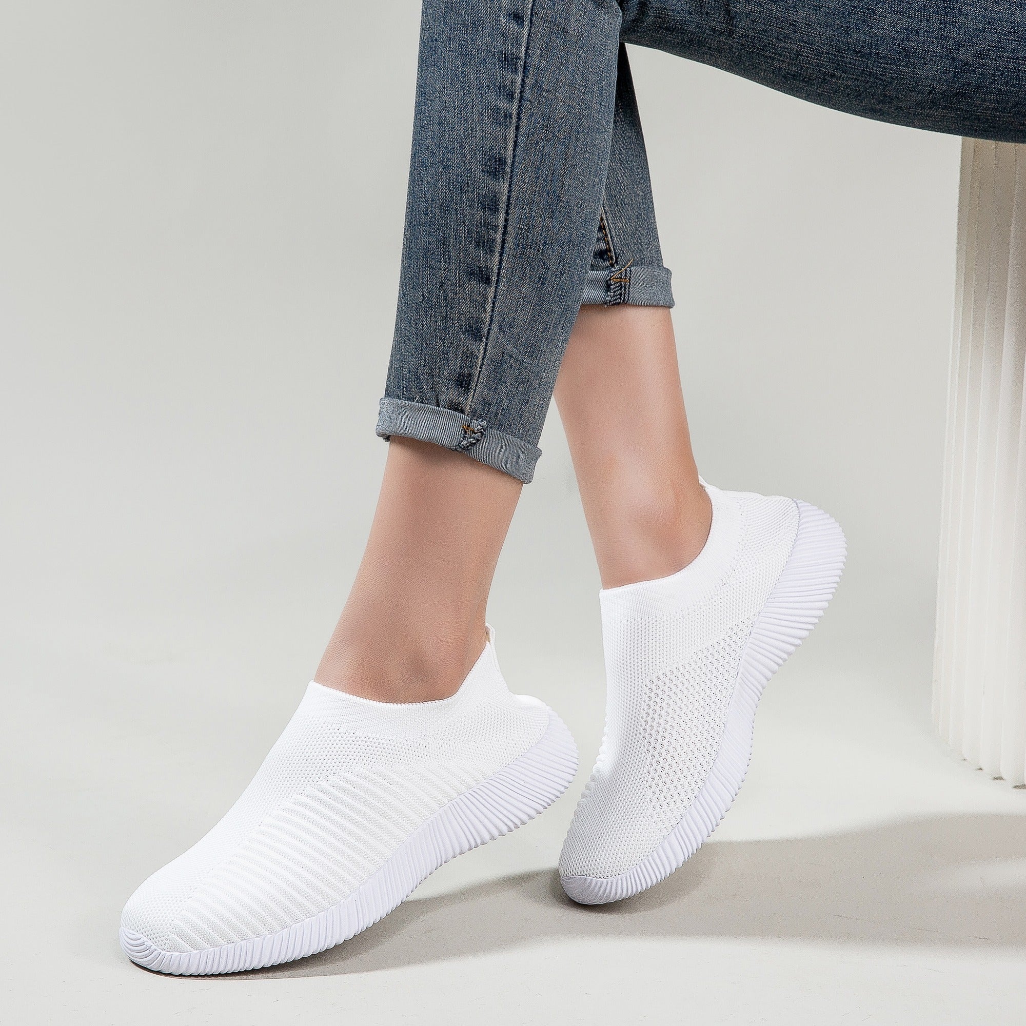 Women's Solid Color Casual Shoes, Lightweight Breathable Slip On Socks Shoes, Low Top Sneakers