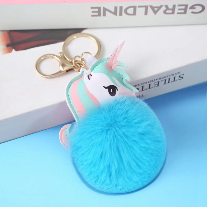 Pu Colorful Unicorn Fur Ball Keychain Bag Pendant Cute Women Girls Accessories Gift