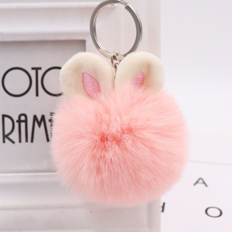 Cute Bunny Ears Hairball Bag Pendant Car Keychain