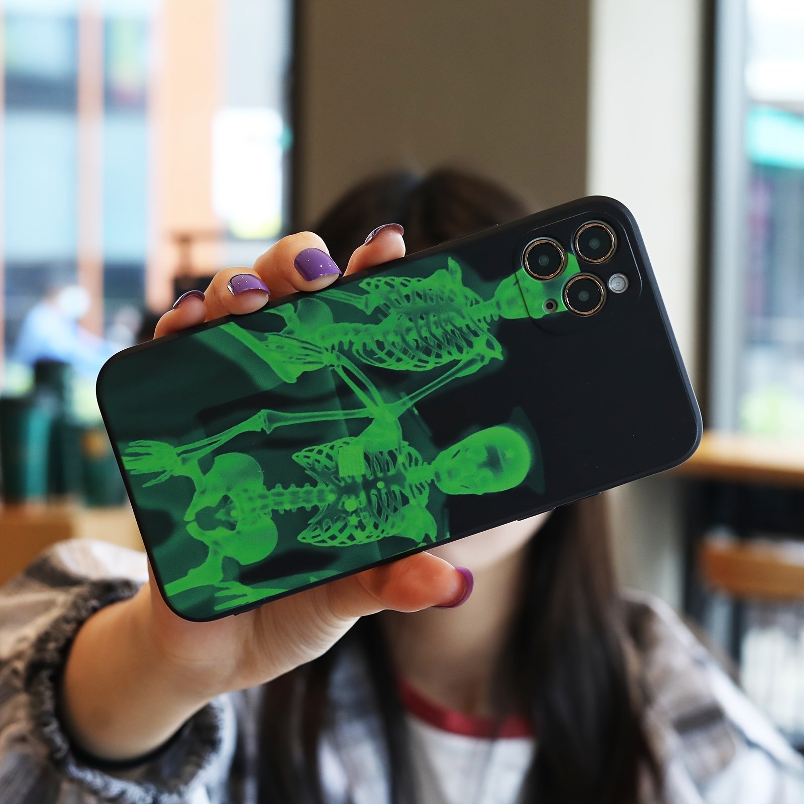 Soft Silicone Shell With Green Skull Pattern Phone Case