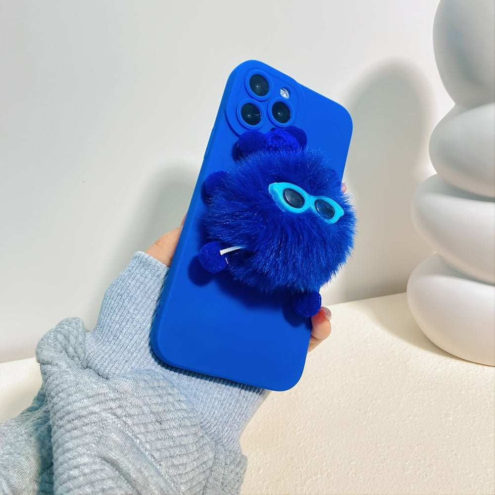 Cute Plush Blue Fur Ball Little Monster Cell Phone Case