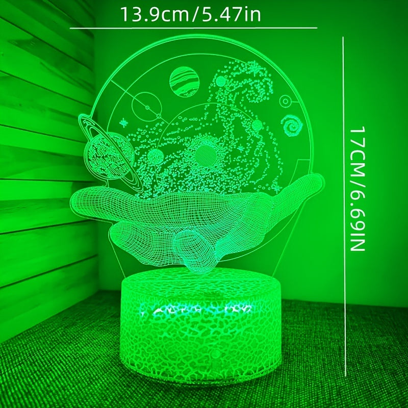 1pc Creative 3D Night Light, Universe In Palm, USB Atmosphere Desk Lamp, With Touch Button, 6.69"x5.47"