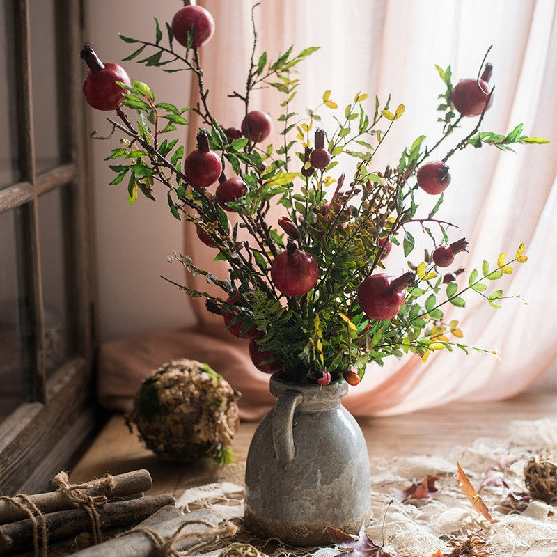 Beautiful Modern Flower Arrangement for Home Decoration, Pomegranate Branch, Fern leaf, Table Centerpiece, Simple Artificial Floral for Dining Room