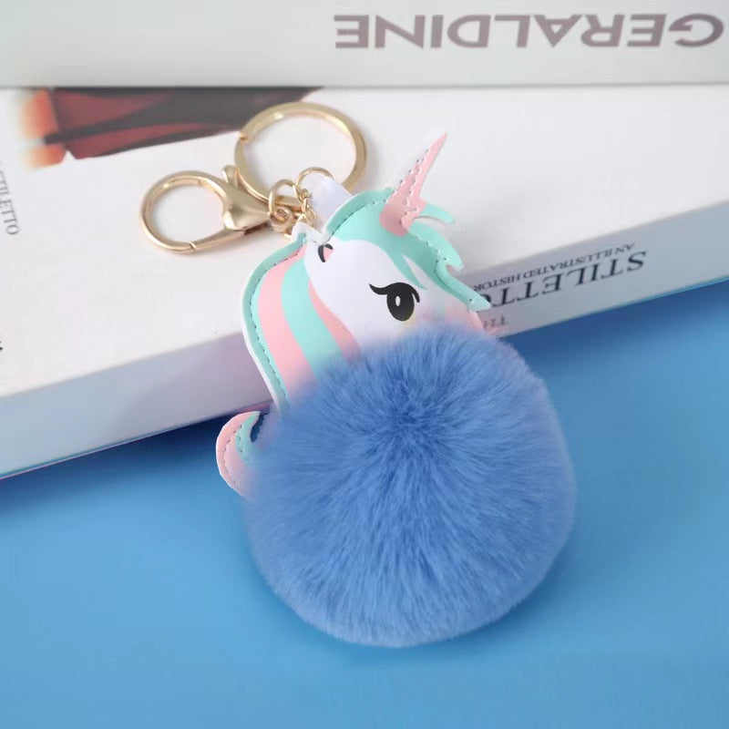 Pu Colorful Unicorn Fur Ball Keychain Bag Pendant Cute Women Girls Accessories Gift