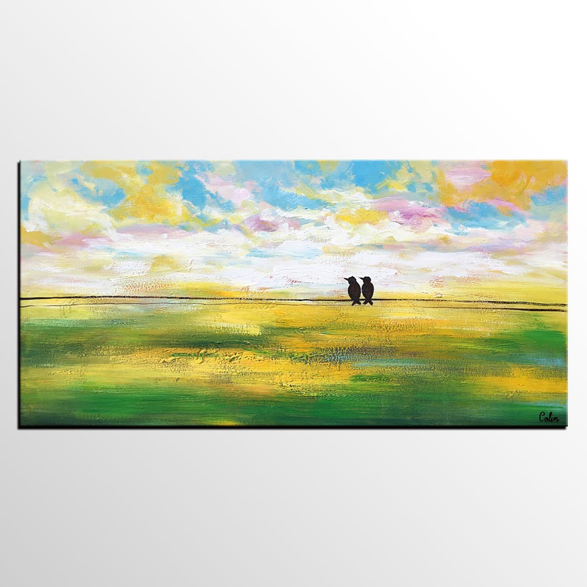 Paintings for Dining Room, Modern Painting, Love Birds Painting, Wedding Gift, Simple Abstract Painting, Abstract Landscape Painting