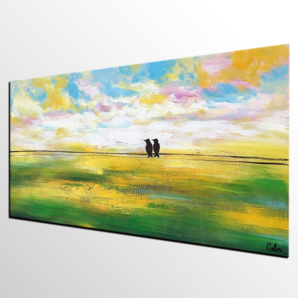 Paintings for Dining Room, Modern Painting, Love Birds Painting, Wedding Gift, Simple Abstract Painting, Abstract Landscape Painting