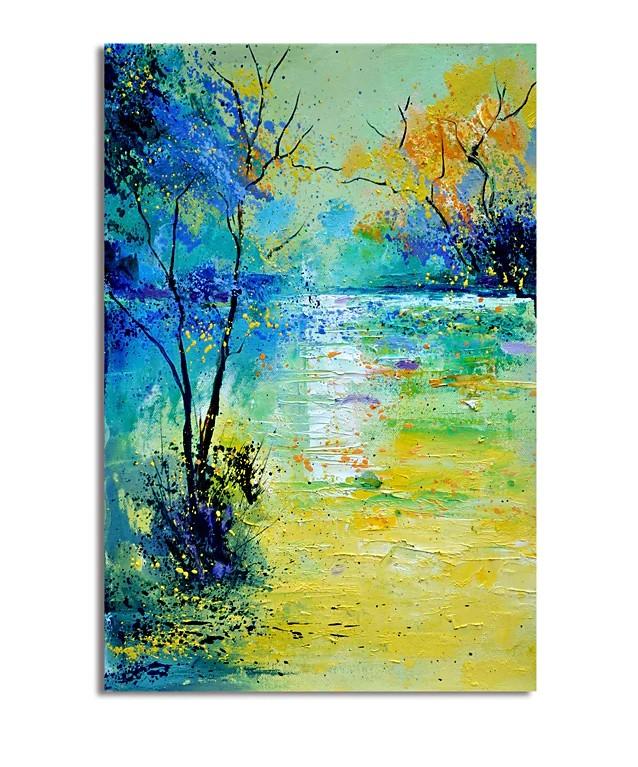 Forest Tree by the Lake Painting, Abstract Landscape Painting, Canvas Painting Landscape, Paintings for Living Room, Simple Modern Acrylic Paintings,