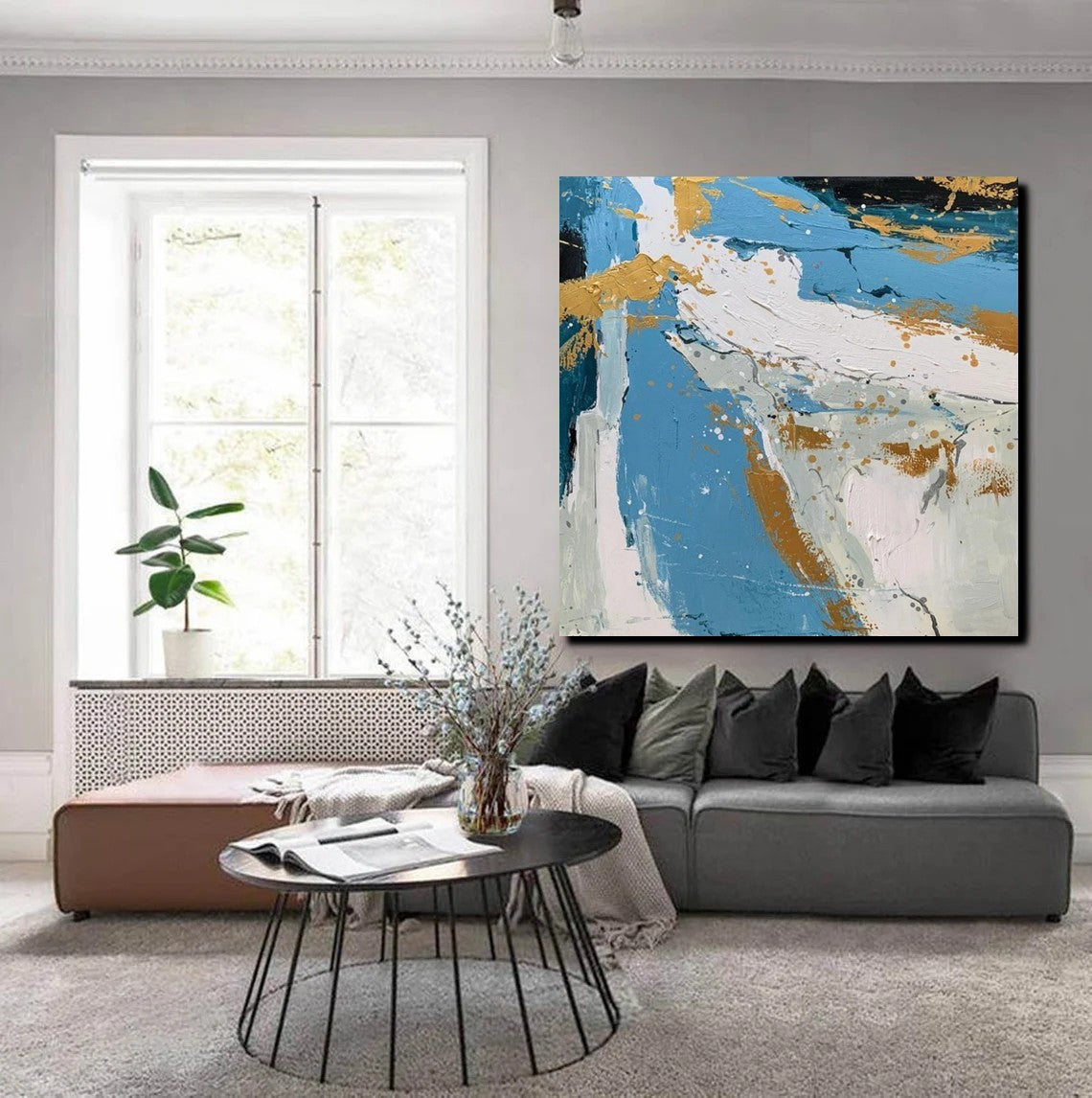 Abstrct Acrylic Paintings, Living Room Acrylic Wall Art Ideas, Blue Modern Abstract Paintings, Heavy Texture Canvas Art, Buy Art Online