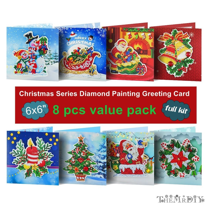 Diamond Painting Christmas Greeting Postcards for Beginner - 8Pcs Value Pack Cards Diamond Embroidery - Christmas Cards Diamond Mosaic Gift