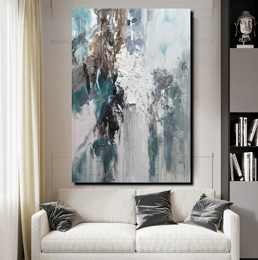 Living Room Abstract Paintings, Large Acrylic Canvas Paintings, Large Wall Art Ideas, Impasto Painting, Blue Modern Abstract Painting