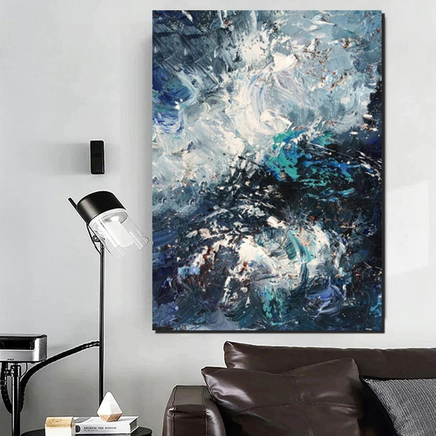 Large Heavy Texture Acrylic Paintings, Simple Modern Art Ideas for Bedroom, Modern Paintings for Living Room, Blue Modern Wall Art Ideas