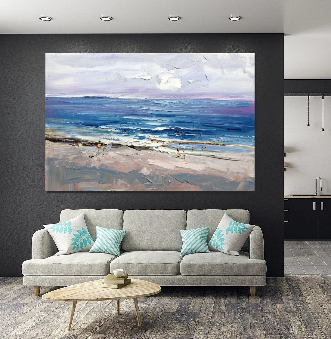 Canvas Paintings Behind Sofa, Landscape Painting for Living Room, Large Paintings on Canvas, Seashore Beach Painting, Heavy Texture Paintings