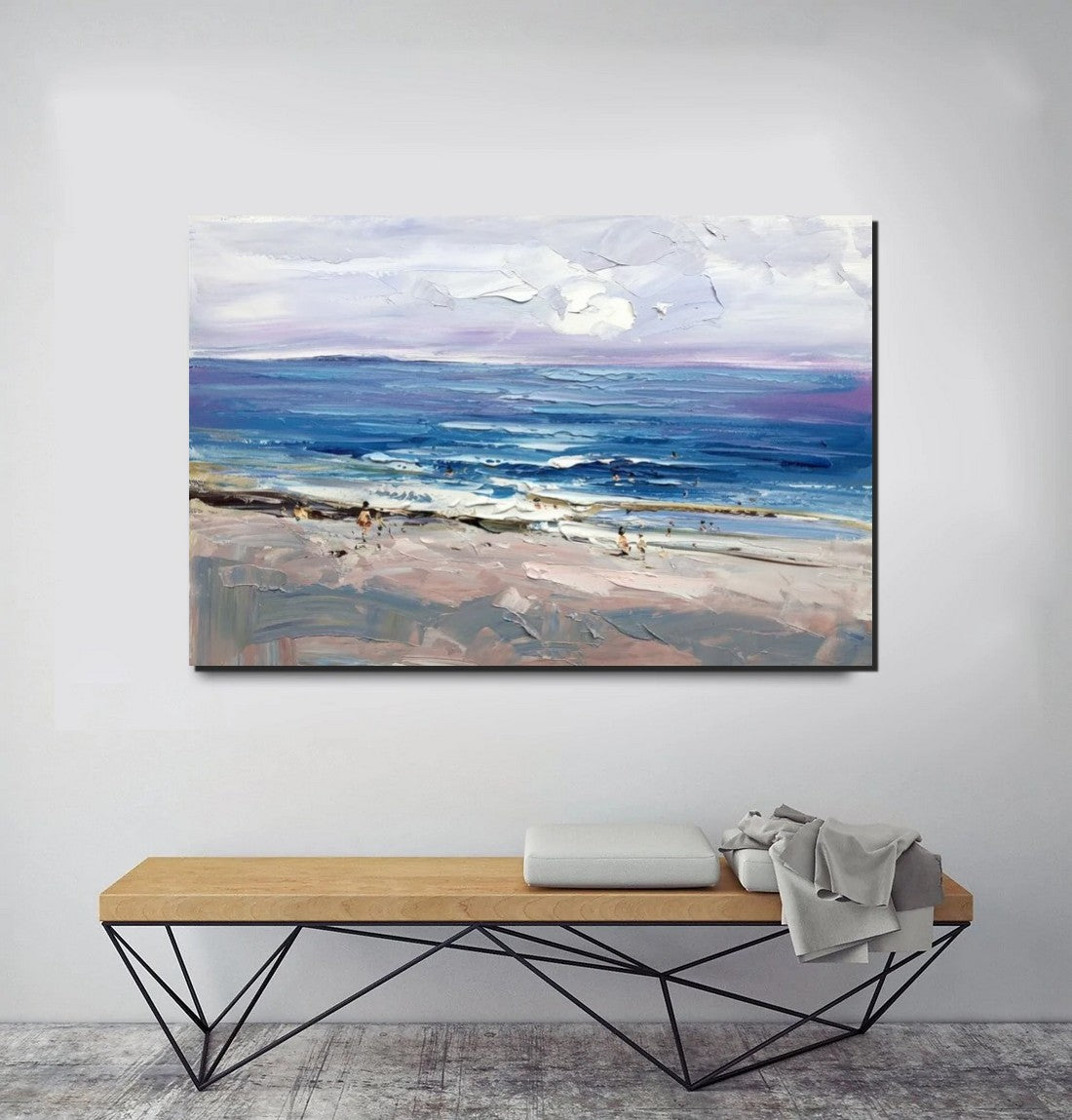 Canvas Paintings Behind Sofa, Landscape Painting for Living Room, Large Paintings on Canvas, Seashore Beach Painting, Heavy Texture Paintings