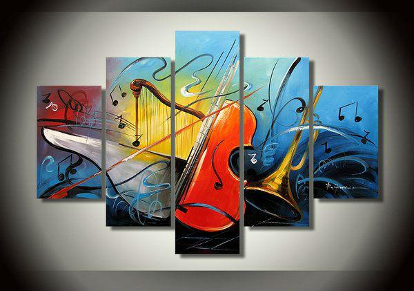 Modern Abstract Painting, Violin Painting, Music Paintings, 5 Piece Abstract Art, Bedroom Abstract Painting, Large Painting on Canvas